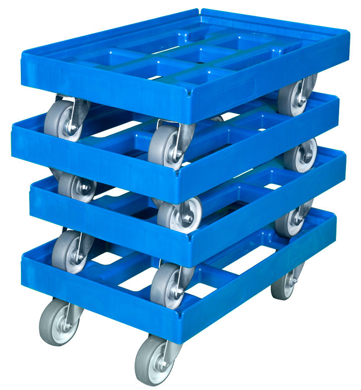 blau 5er Pack Transportroller 600x400 Kistenroller WTR2 4xLR Gummi 100mm 